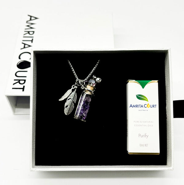 Gift Box Crystal Bottle (Amethyst) + Purify Oil Blend Aromatherapy