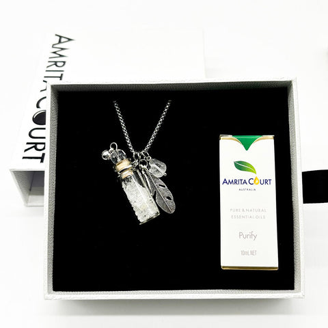 Gift Box Crystal Btlote (Clear Quartz) + Purify Oil Blend Aromatherapy