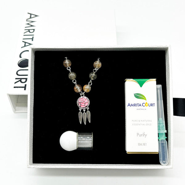 Gift Box Rose White Gold Aroma Necklace + Purify Oil Blend Necklaces & Pendants