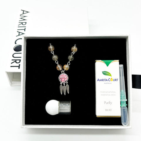 Gift Box Rose White Gold Aroma Necklace + Purify Oil Blend Necklaces & Pendants