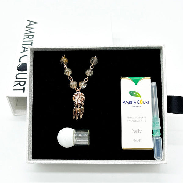 Gift Box Rose Gold Aroma Necklace + Purify Oil Blend Necklaces & Pendants