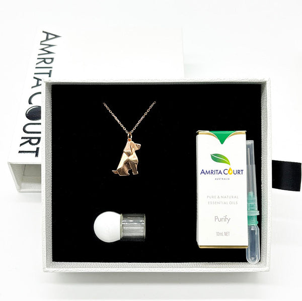 Gift Box Dog Rose Gold Aroma Necklace + Purify Oil Blend Necklaces & Pendants