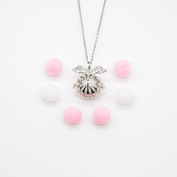 Gift Box Angel Ball White Gold Aroma Necklace + Purify Oil Blend Necklaces & Pendants