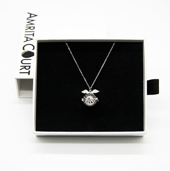 Gift Box Angel Ball White Gold Aroma Necklace + Purify Oil Blend Necklaces & Pendants