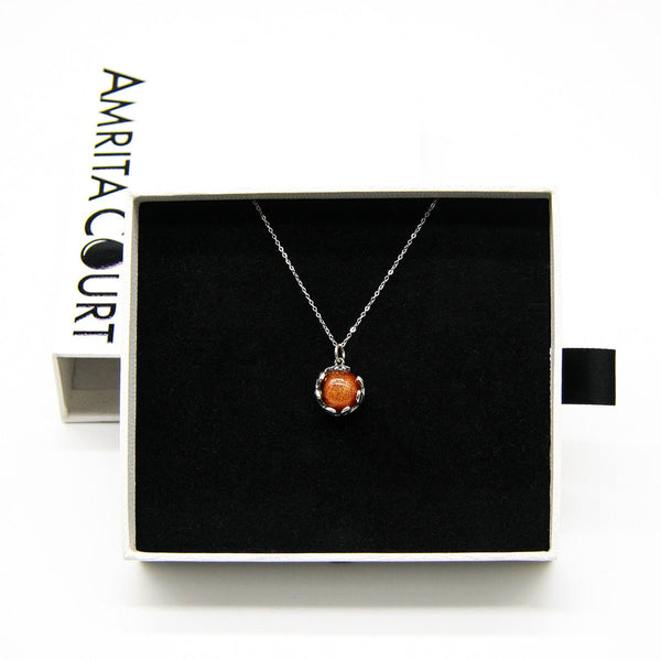 Gift Box Aroma Necklace White Gold Planet Solstice Sunburst (Fire Red) + Purify Oil Blend Necklaces & Pendants