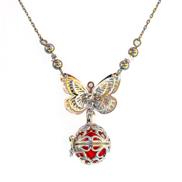 Gift Box Butterfly White Gold Aroma Necklace + Purify Oil Blend Necklaces & Pendants