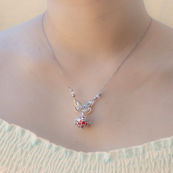 Gift Box Butterfly White Gold Aroma Necklace + Purify Oil Blend Necklaces & Pendants