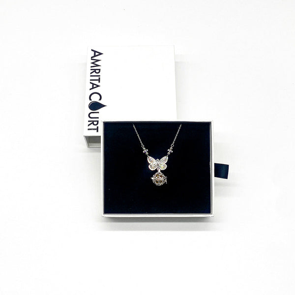 Gift Box Butterfly White Gold Aroma Necklace + Purify Oil Blend Necklaces & Pendants
