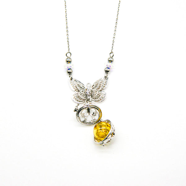 Gift Box Butterfly White Gold Aroma Necklace + Purify Oil Blend Necklaces & Pendants