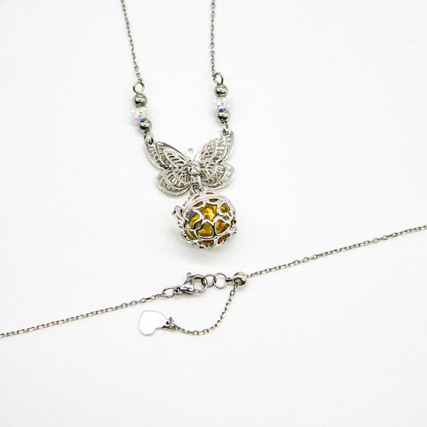 Gift Box Butterfly White Gold Aroma Necklace + Purify Oil Blend Necklaces & Pendants