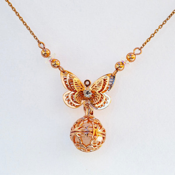 Gift Box Butterfly Rose Gold Aroma Necklace + Purify Oil Blend Necklaces & Pendants