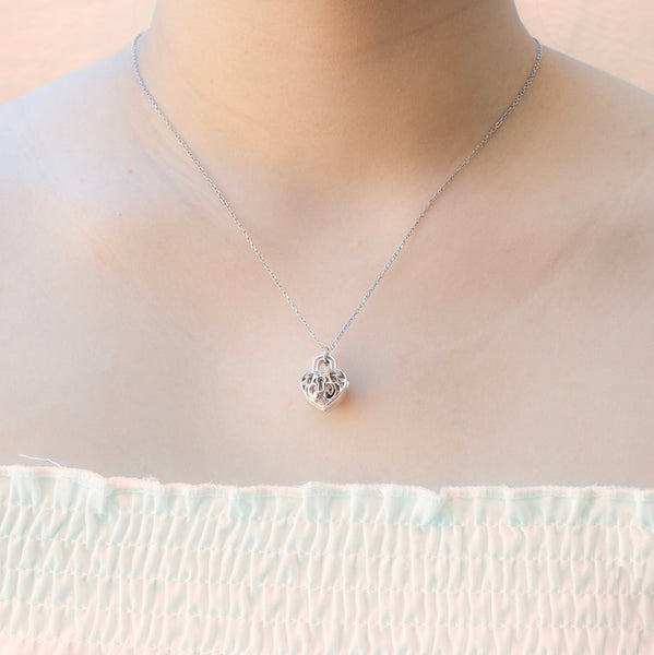 Gift Box Heart Lock White Gold Aroma Necklace + Purify Oil Blend Necklaces & Pendants
