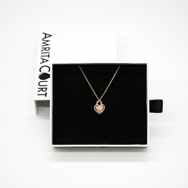 Gift Box Heart Lock Rose Gold Aroma Necklace + Purify Oil Blend Necklaces & Pendants