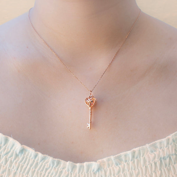 Gift Box Key Rose Gold Aroma Necklace + Purify Oil Blend Necklaces & Pendants