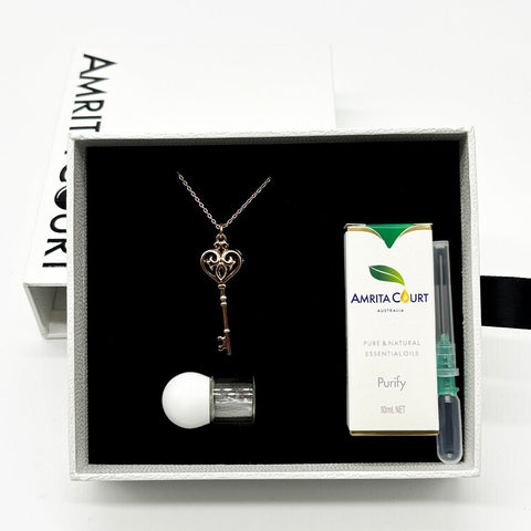 Gift Box Key Rose Gold Aroma Necklace + Purify Oil Blend Necklaces & Pendants
