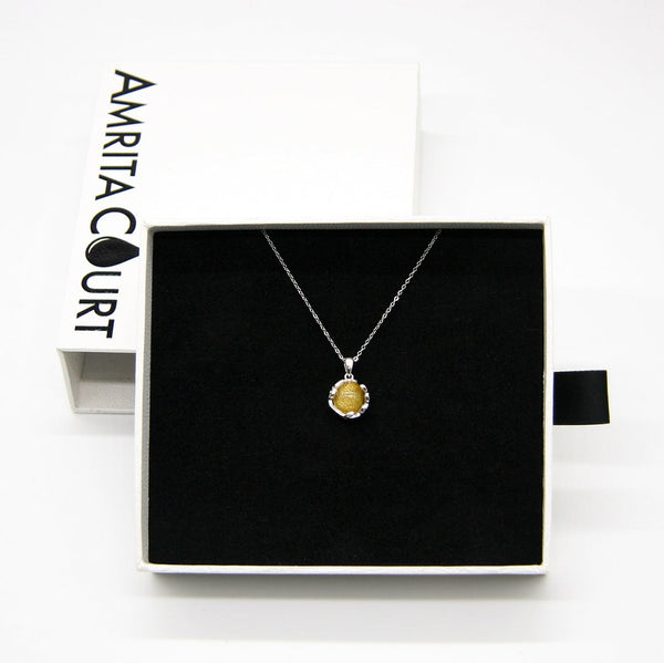 Gift Box Aroma Necklace White Gold Planet Jovian (Golden Yellow) + Purify Oil Blend Necklaces & Pendants