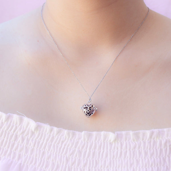 Gift Box Love Heart White Gold Aroma Necklace + Purify Oil Blend Necklaces & Pendants