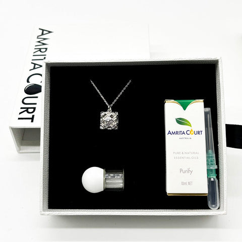 Gift Box Chest White Gold Aroma Necklace + Purify Oil Blend Necklaces & Pendants