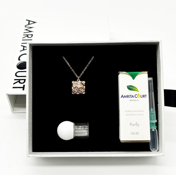 Gift Box Chest Rose Gold Aroma Necklace + Purify Oil Blend Necklaces & Pendants