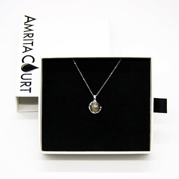 Gift Box Aroma Necklace White Gold Planet Lunar Lavender (Lanvender Purple) + Purify Oil Blend Necklaces & Pendants