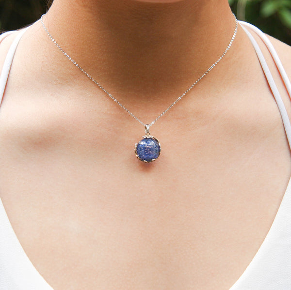 Gift Box Aroma Necklace White Gold Planet Celestial Sapphire (Blue) + Purify Oil Blend Necklaces & Pendants