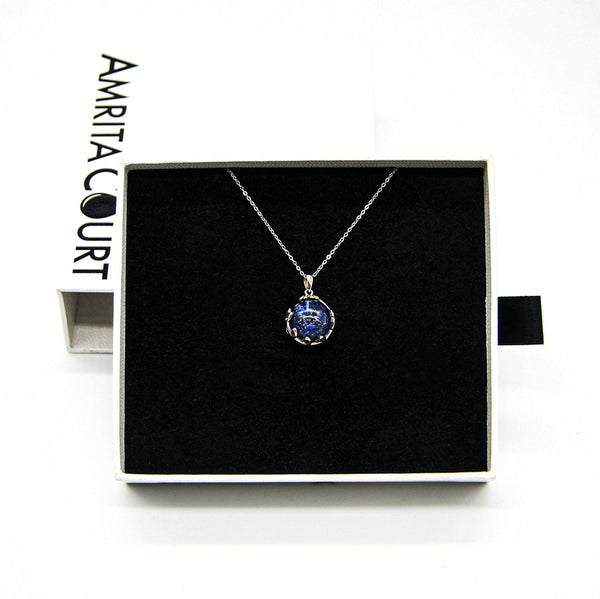 Gift Box Aroma Necklace White Gold Planet Celestial Sapphire (Blue) + Purify Oil Blend Necklaces & Pendants