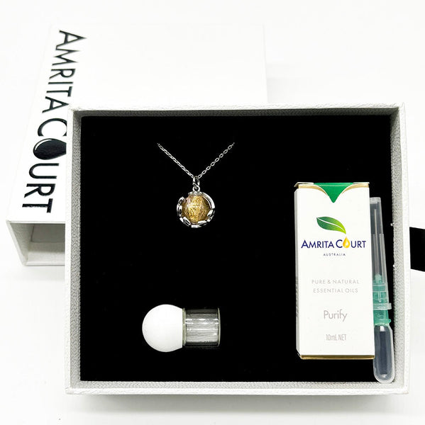Gift Box Aroma Necklace White Gold Planet Nebula Nova (Pink) + Purify Oil Blend Necklaces & Pendants