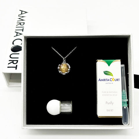 Gift Box Aroma Necklace White Gold Planet Nebula Nova (Pink) + Purify Oil Blend Necklaces & Pendants