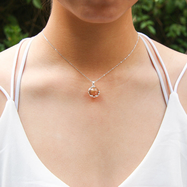 Gift Box Aroma Necklace White Gold Planet Plutonian Amethyst (Golden Purple) + Purify Oil Blend Necklaces & Pendants