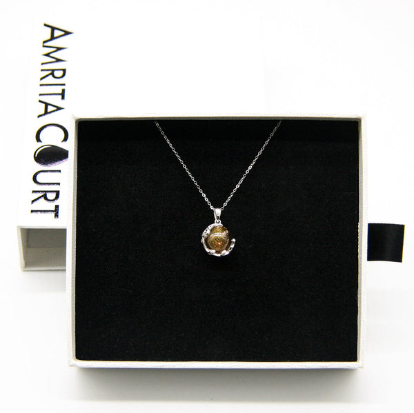 Gift Box Aroma Necklace White Gold Planet Plutonian Amethyst (Golden Purple) + Purify Oil Blend Necklaces & Pendants