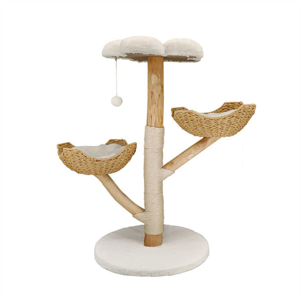 Solid Wood Cat Tree With 3 Branches & Baskets Furniture & Scratchers