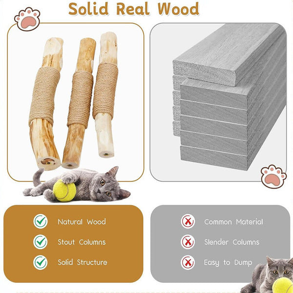 Solid Wood Cat Tree With 3 Branches & Baskets Furniture & Scratchers