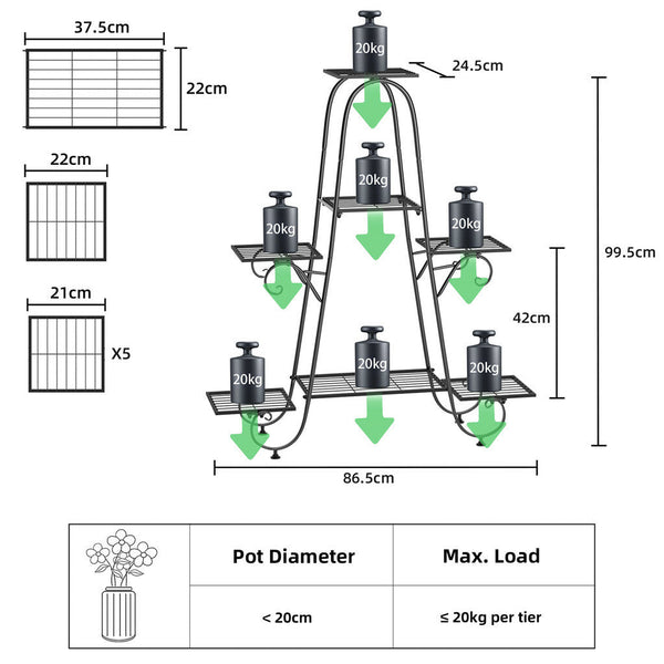 Stable 7 Tier Metal Plant Stand Flower Pot Rack Display Holder Shelf Home Garden Plant Stands