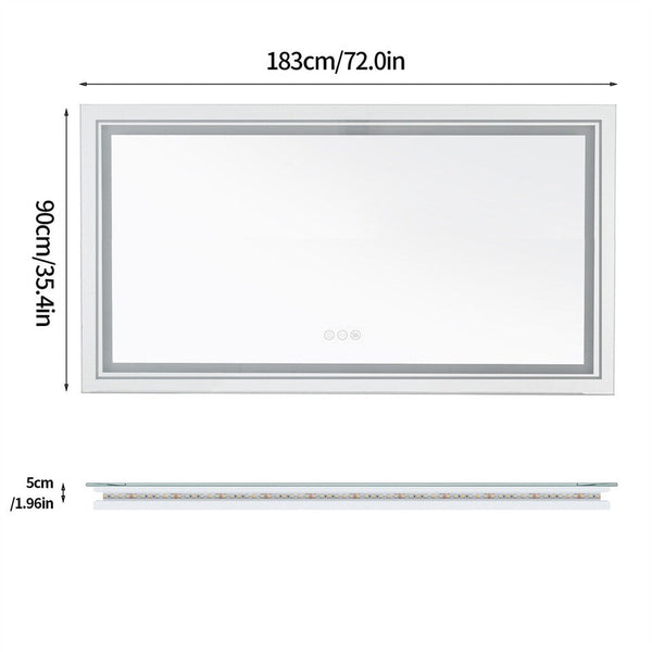 1.83M Oversize Dual Light Bathroom Mirror Super Anti Fog Makeup Dressing Mirrors