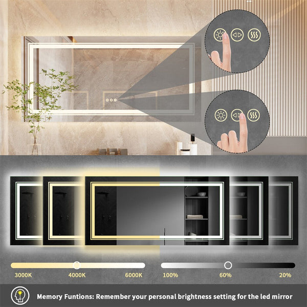 1.83M Oversize Dual Light Bathroom Mirror Super Anti Fog Makeup Dressing Mirrors