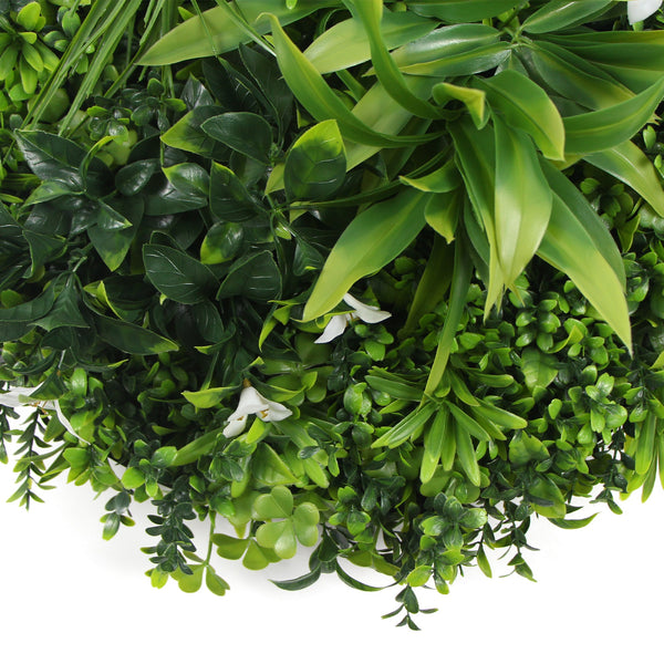Flowering White Artificial Green Wall Disc Uv Resistant 100Cm (Black Frame) Artificial Plant Panels
