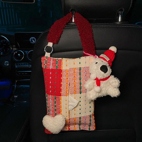 Cute Red Bear Car Tissue Holder Woven Design Other Car Interior