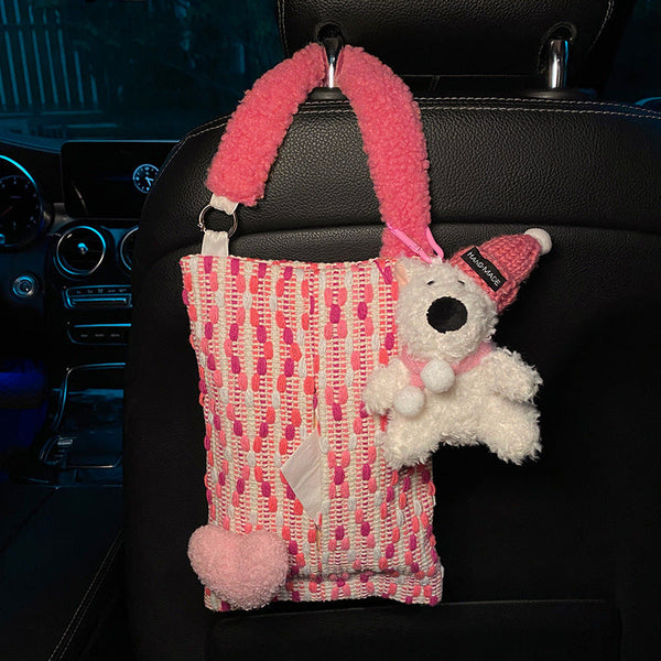 Cute Red Bear Car Tissue Holder Woven Design Other Car Interior