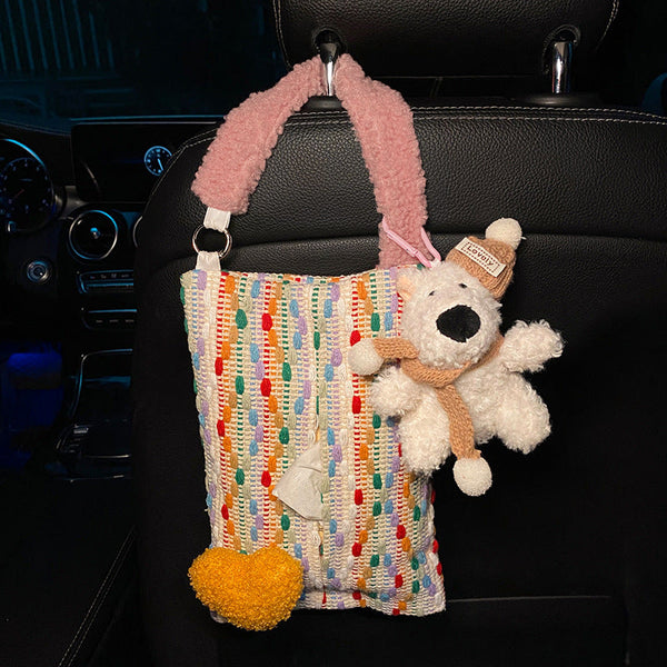 Cute Red Bear Car Tissue Holder Woven Design Other Car Interior