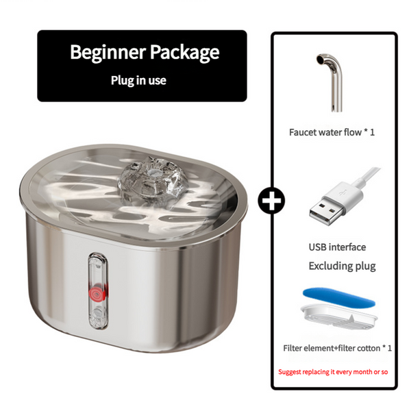 Elosung Beginner Package Stainless Steel Pet Water Fountain With Faucet Flow Usb Interface Dog Fountains