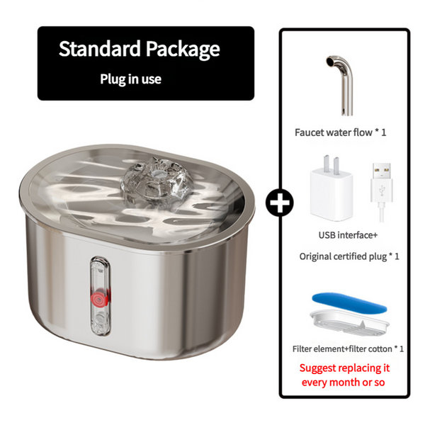 Package Stainless Steel Pet Water Fountain With Faucet Flow And Usb Plug Dog Fountains
