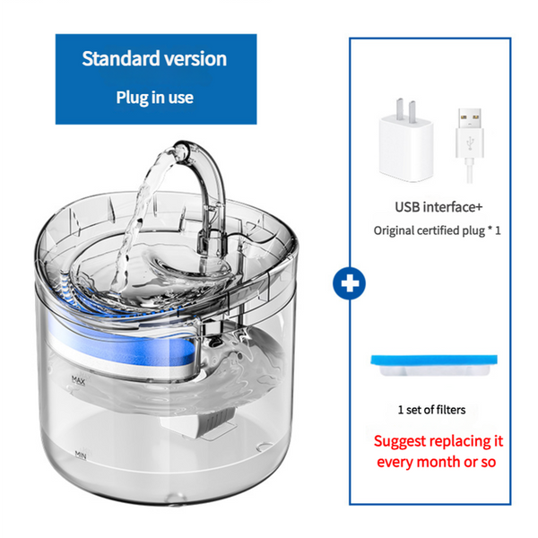 Elosung Version Pet Water Fountain With Usb Interface Plug Transparent Design Dog Fountains