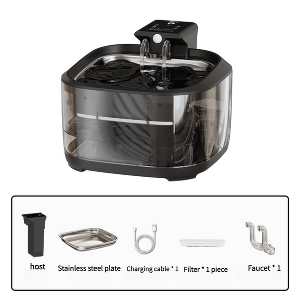 Elosung 4.5L Dual Flow Smart Pet Water Fountain With Stainless Steel Plate Faucet Black Design Dog Fountains