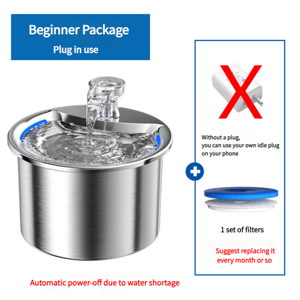 Elosung Beginner Package Stainless Steel Pet Water Fountain With Automatic Power Off Plug Not Included Dog Fountains