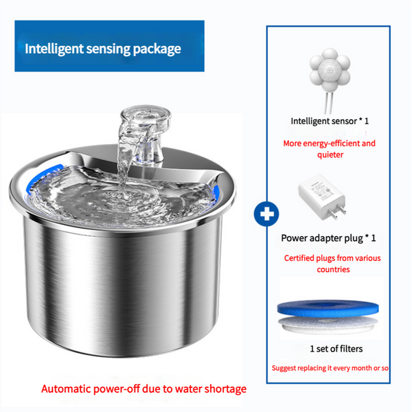 Elosung Intelligent Stainless Steel Pet Water Fountain With Smart Sensor Usb Plug And Auto Power Off Function Dog Fountains