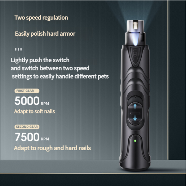 Elosung Dual Speed Pet Nail Grinder With Led Light Usb Rechargeable 5000 7500 Rpm For Safe Painless Grooming Dog Grooming