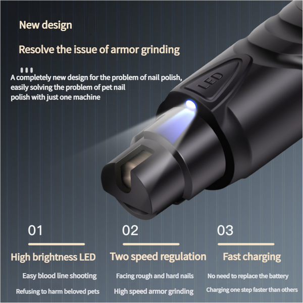 Elosung Dual Speed Pet Nail Grinder With Led Light Usb Rechargeable 5000 7500 Rpm For Safe Painless Grooming Dog Grooming