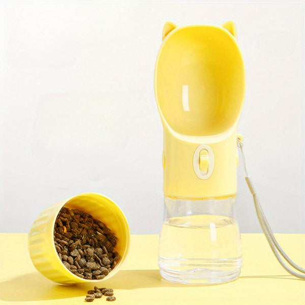 Elosung Yellow Portable Dog Water Bottle With Built In Bowl Dispenser 250Ml Water180ml Food Capacity Leak Proof For Travel Walks Dishes Feeders & Foun