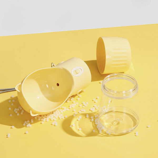 Elosung Yellow Portable Dog Water Bottle With Built In Bowl Dispenser 250Ml Water180ml Food Capacity Leak Proof For Travel Walks Dishes Feeders & Foun