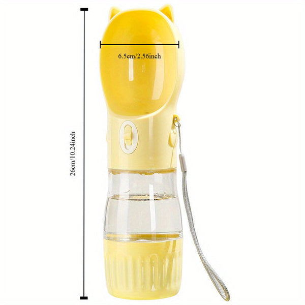 Elosung Yellow Portable Dog Water Bottle With Built In Bowl Dispenser 250Ml Water180ml Food Capacity Leak Proof For Travel Walks Dishes Feeders & Foun